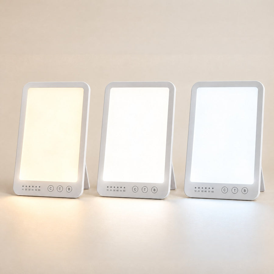 Three Daylight Lamps showing warm, neutral and cool white light